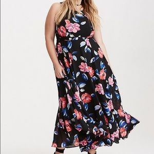 TORRID FLORAL PRINT GEORGETTE HIGH NECK MAXI DRESS